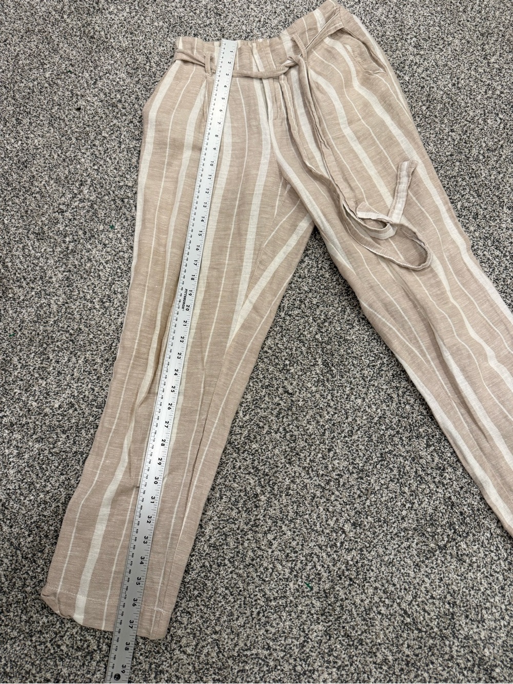 Striped Paperbag Waist Wide Leg Pants in Light Beige - Picture 9 of 11
